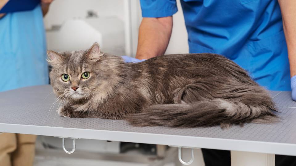 Cat sitting on an exam table