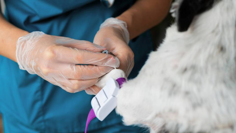 Dog receiving a blood draw
